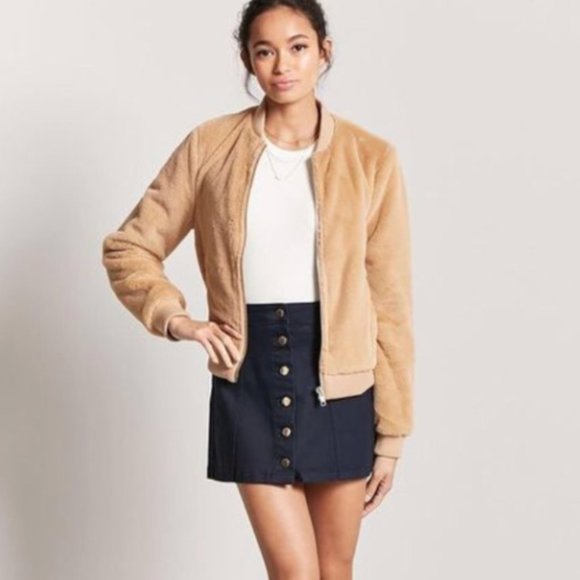 | f21 • fashionista favorite: caramel faux fur zip front bomber • small | - Picture 2 of 8